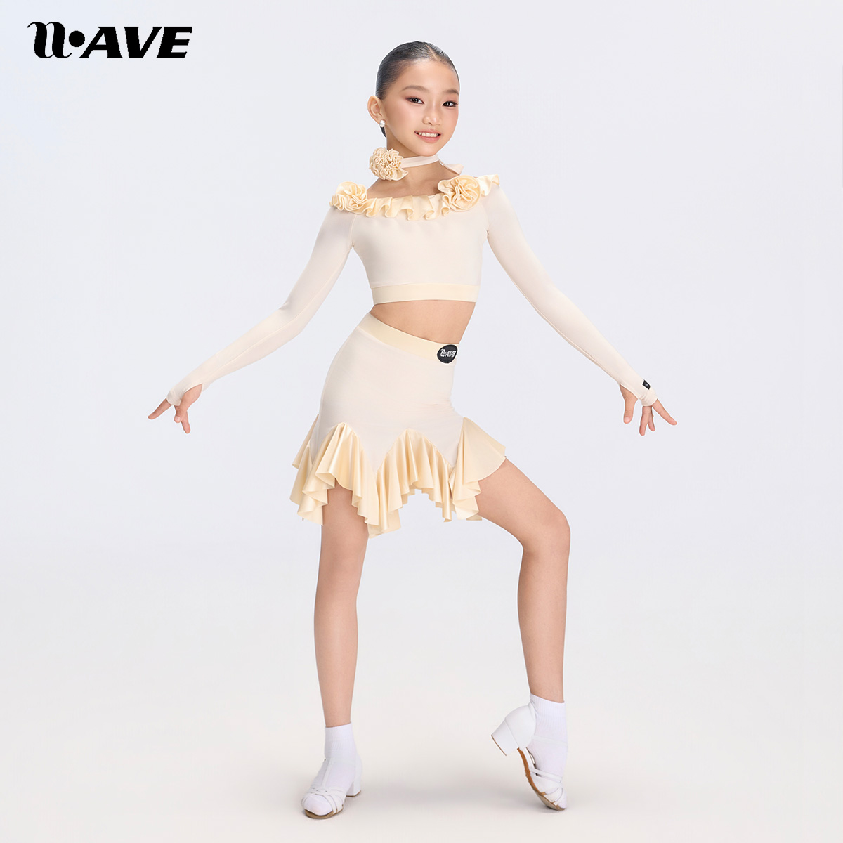 WAVE未午少儿分体拉丁舞服【洛可可】长袖秋冬国标舞服练习套装