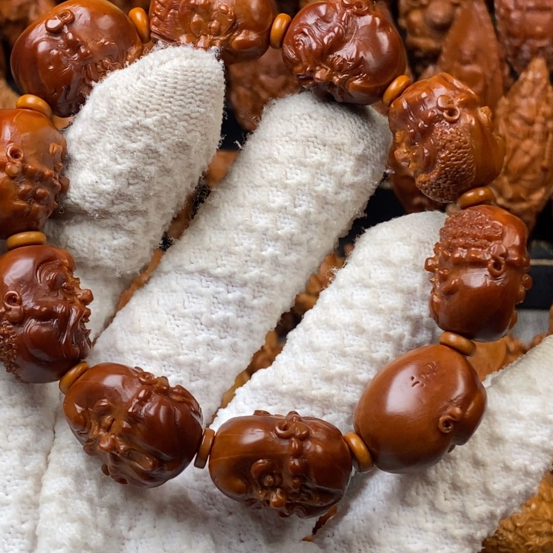 橄榄核手串/手链2.0铁核 双面写实十八罗汉手串