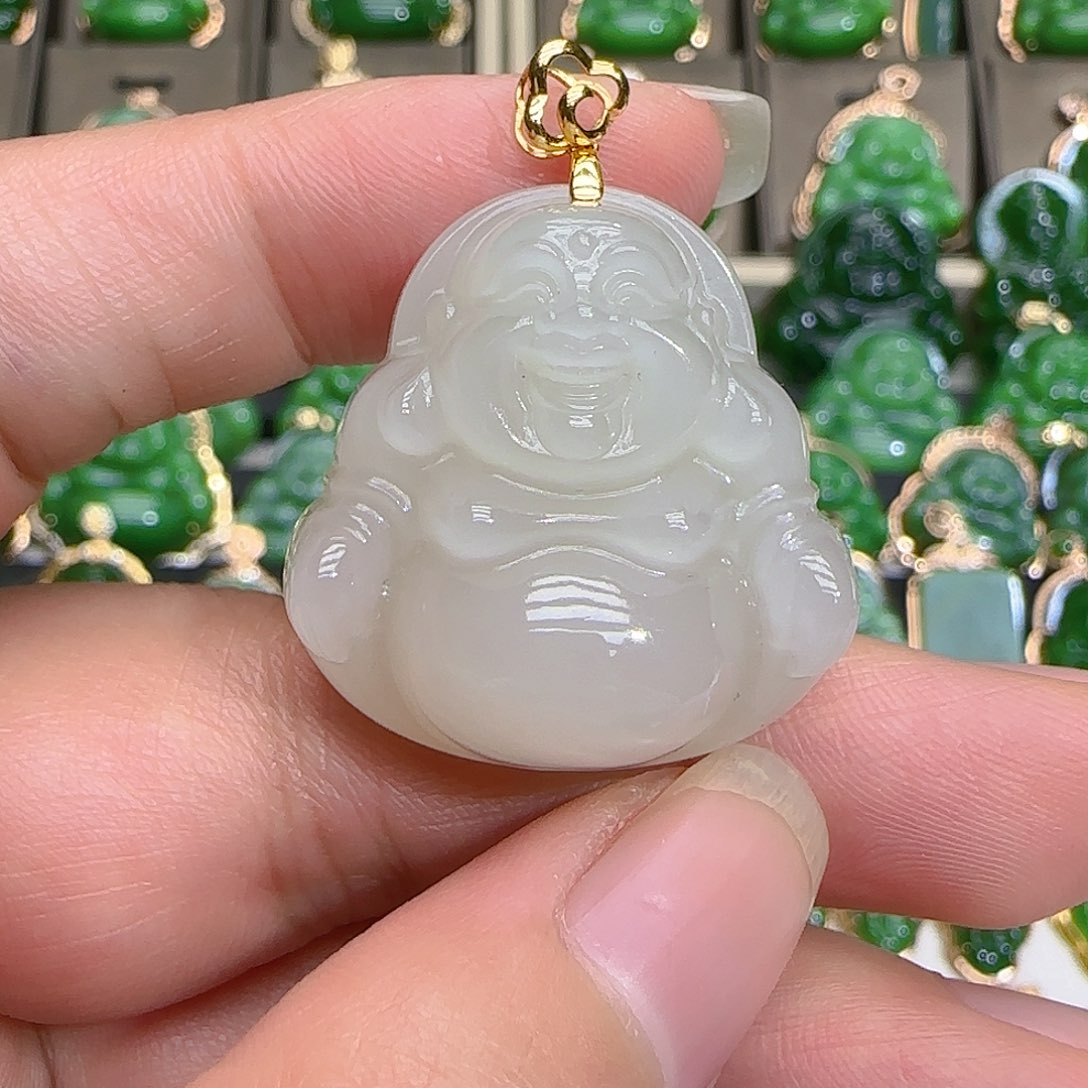 和田玉吊坠(不含链)18K金镶嵌