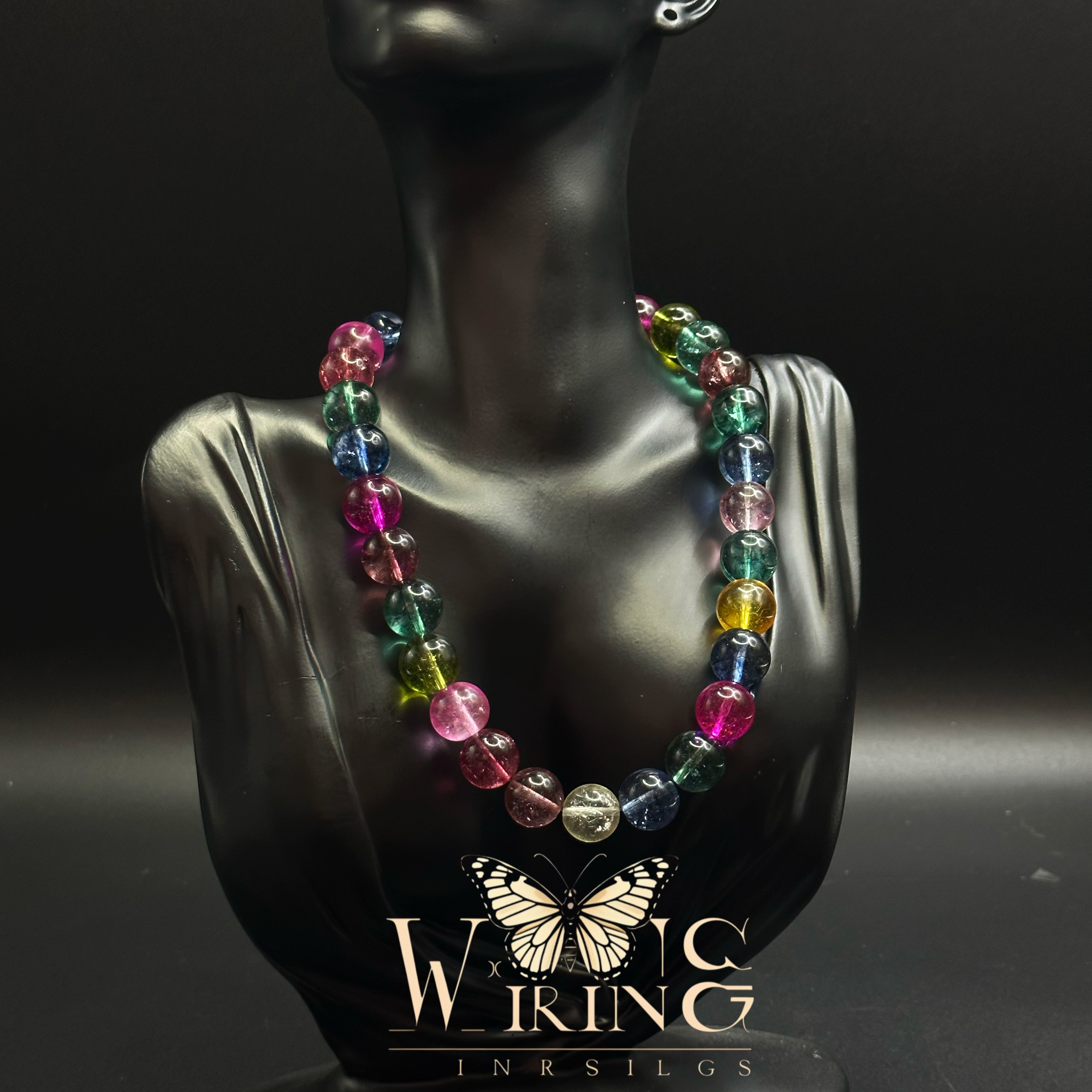 王大嘴原创 “彩虹水晶”奢华天然水晶彩色串珠项链A918