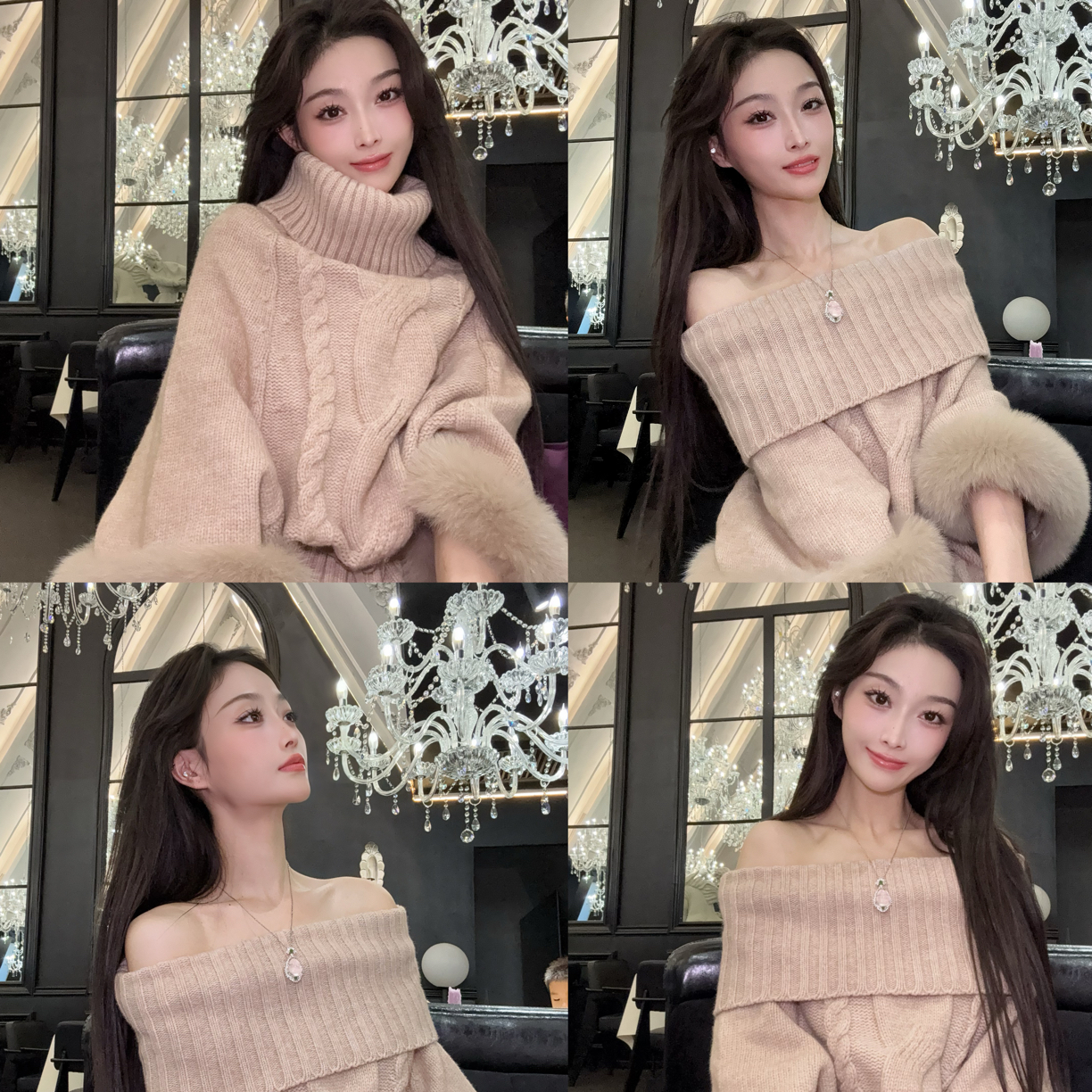 北岛恋人·韩系高领秋冬狐狸毛毛衣时尚外套