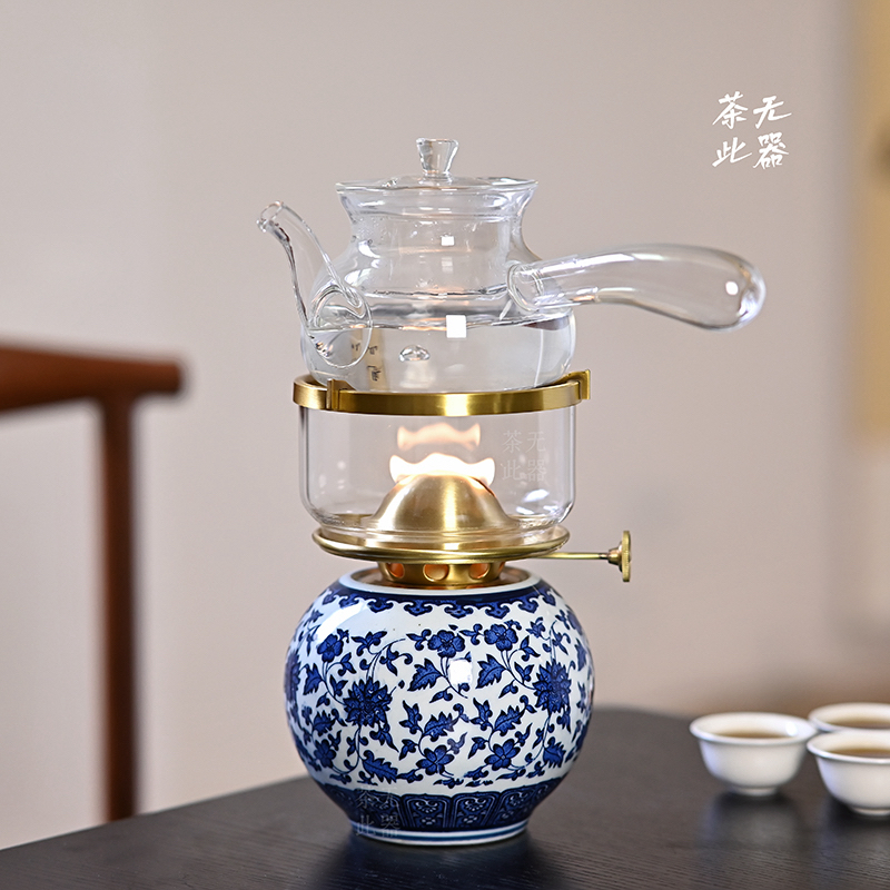 【雨过天青】景德镇陶瓷茶灯小灯蓝万花空气灯煮茶灯烧水青花瓷茶炉
