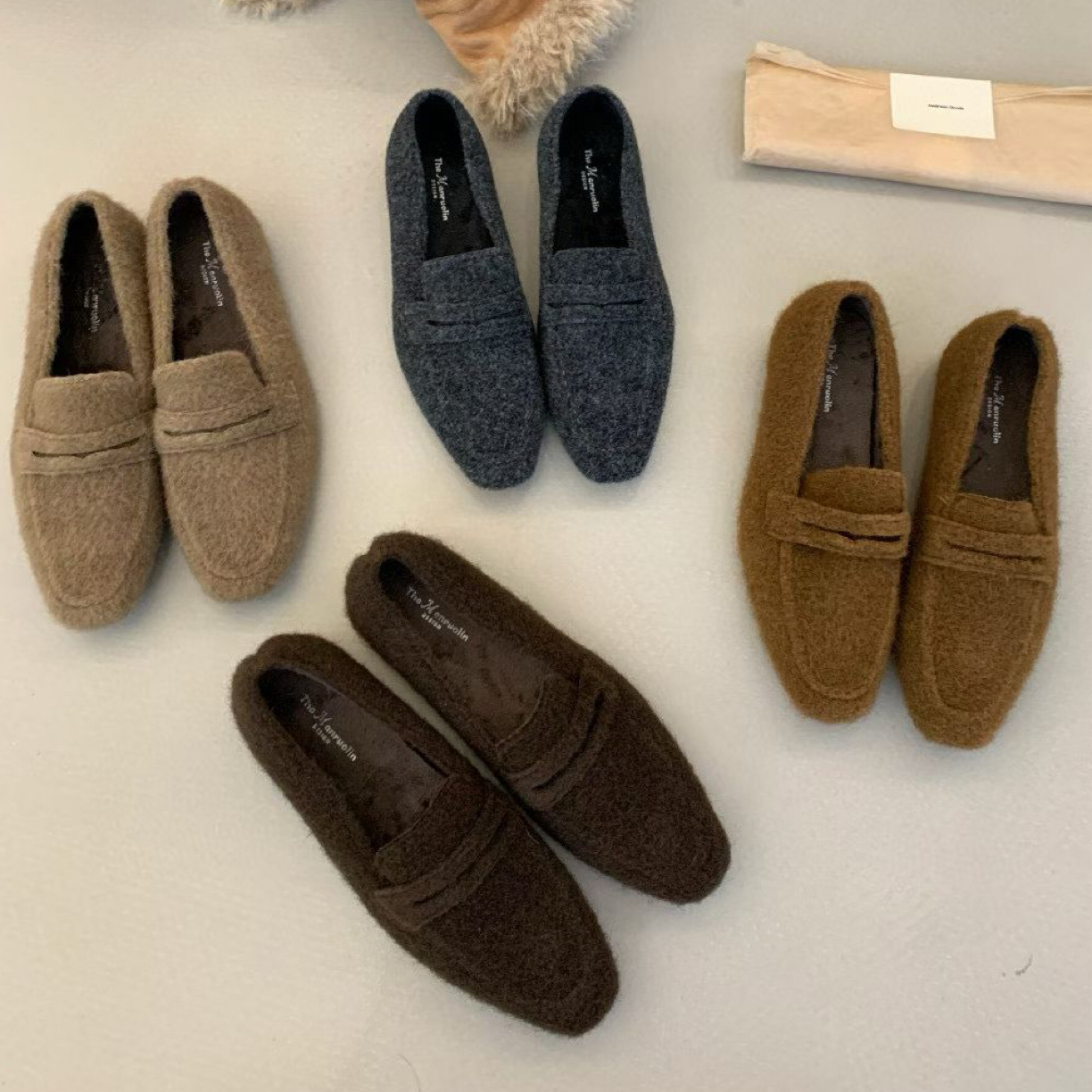 团团家 F660-2 韩版复古方头毛毛乐福鞋女冬季加绒通勤百搭