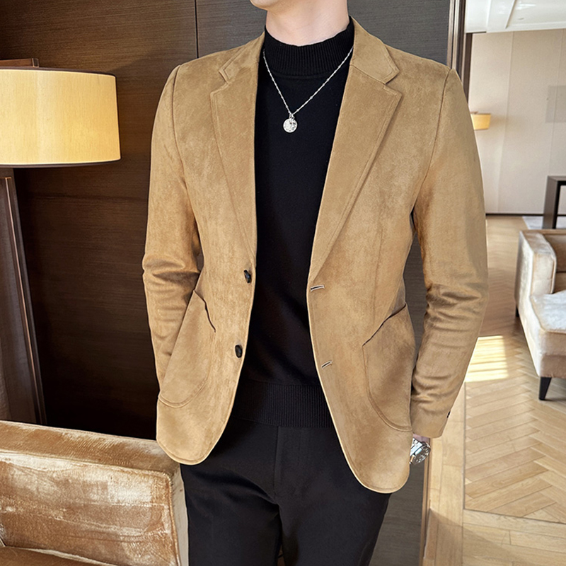 【TGH】男士休闲鹿皮绒西服外套时尚修身商务帅气男休闲外套DX2508