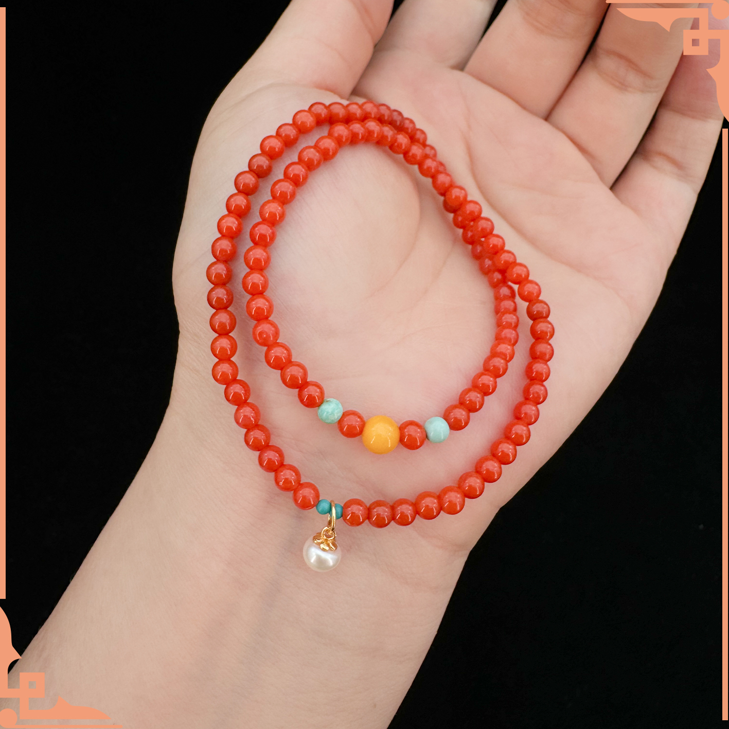 【专属】天然南红玛瑙双圈手串柿子红手串4-5mm-S6-65-多样性发其一