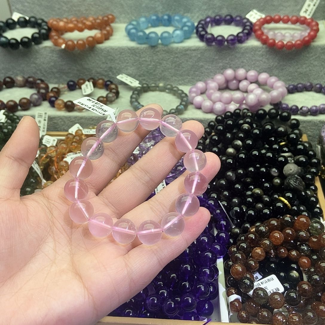 水晶手链未镶嵌六芒星粉水晶13.5