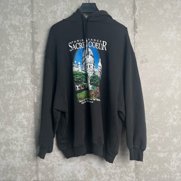 未使用 WE11 DONE M*1/巴黎世家/黑色教堂印花连帽卫衣//JP