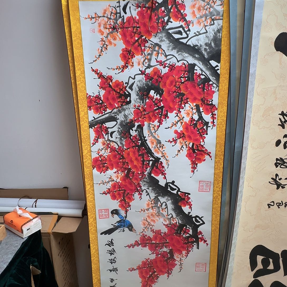 书法红梅报喜梅花