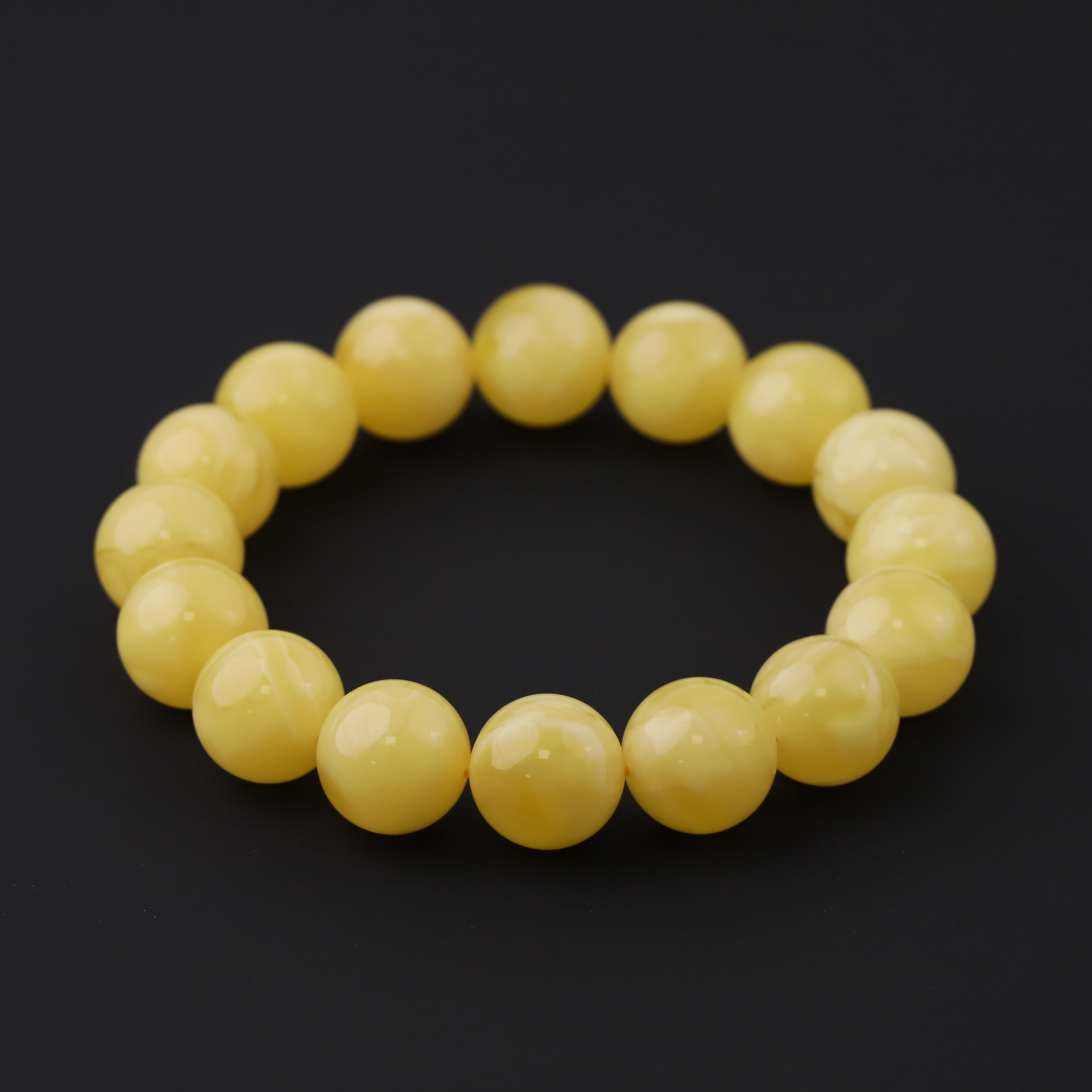 S7706 原矿蜜蜡圆珠鸡油黄白花满蜡单圈手串（送工具）