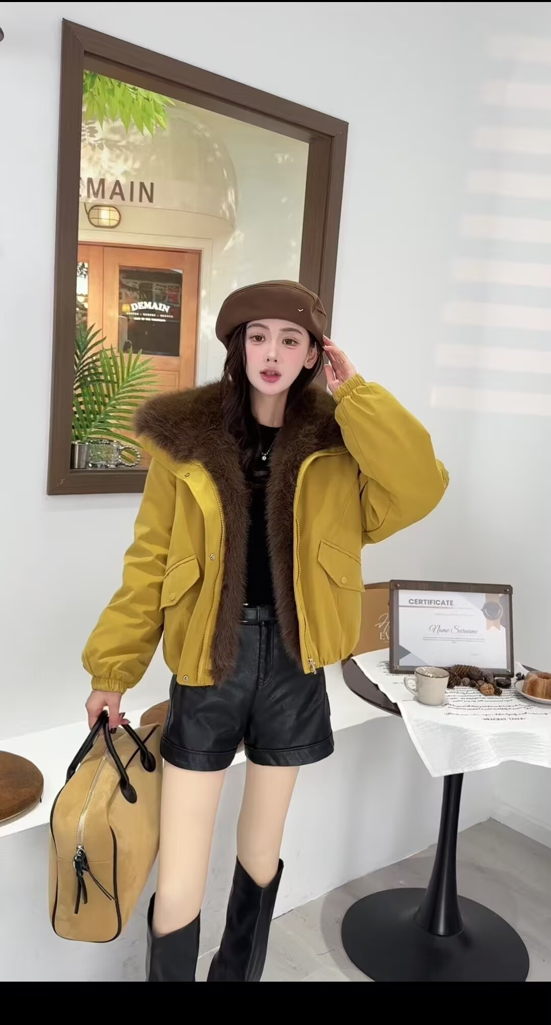 拼接加绒棉服外套女2025冬季新款棉袄夹克加厚工装短款大衣