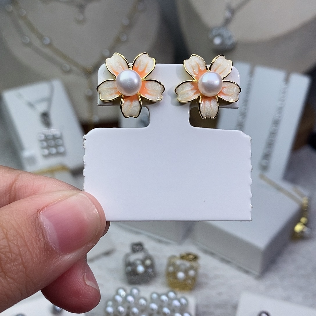 淡水珍珠耳饰银S925镶嵌