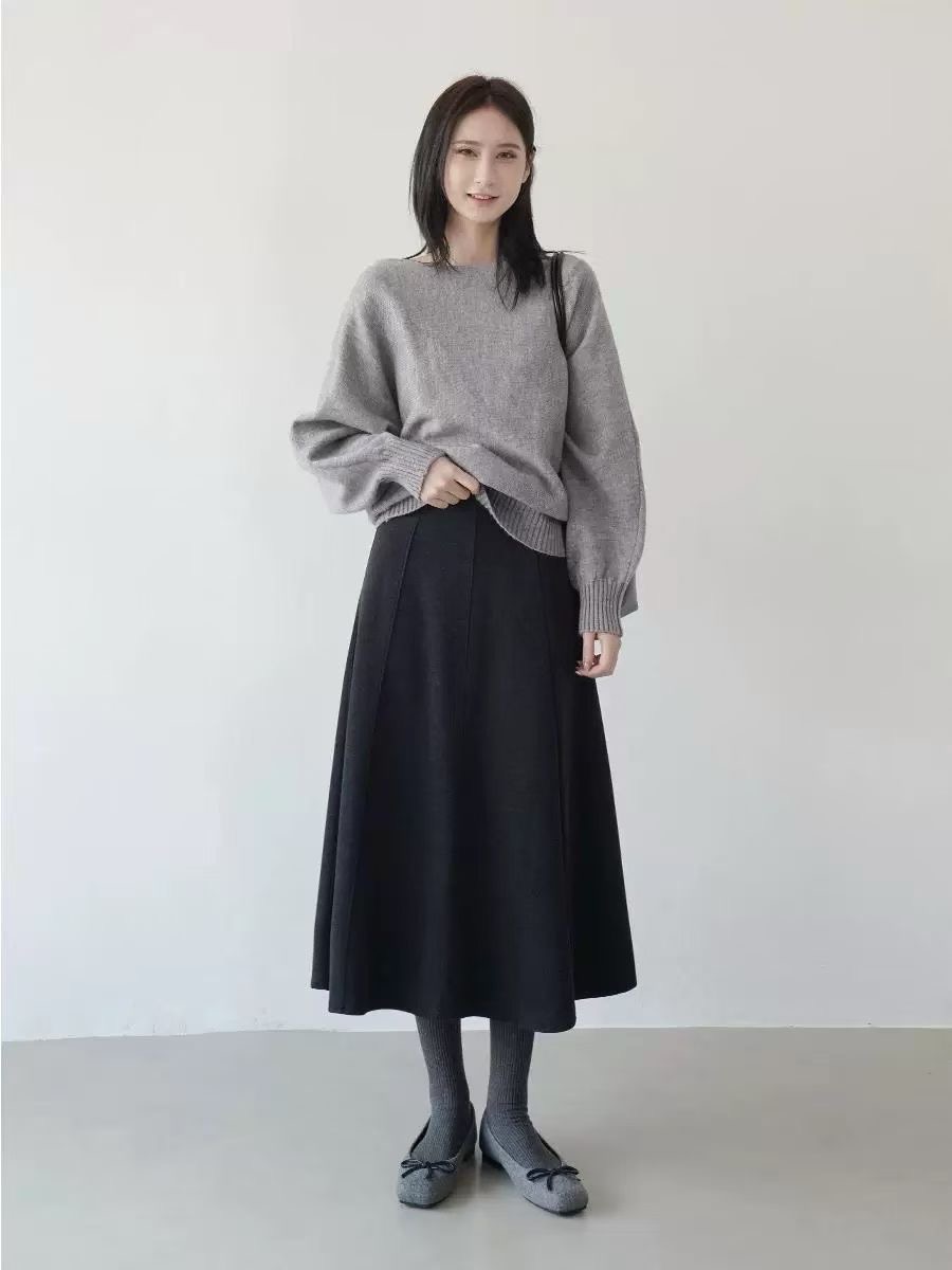 高腰韩式半身裙棕色复古毛呢裙休闲气质半裙A字加绒纯色