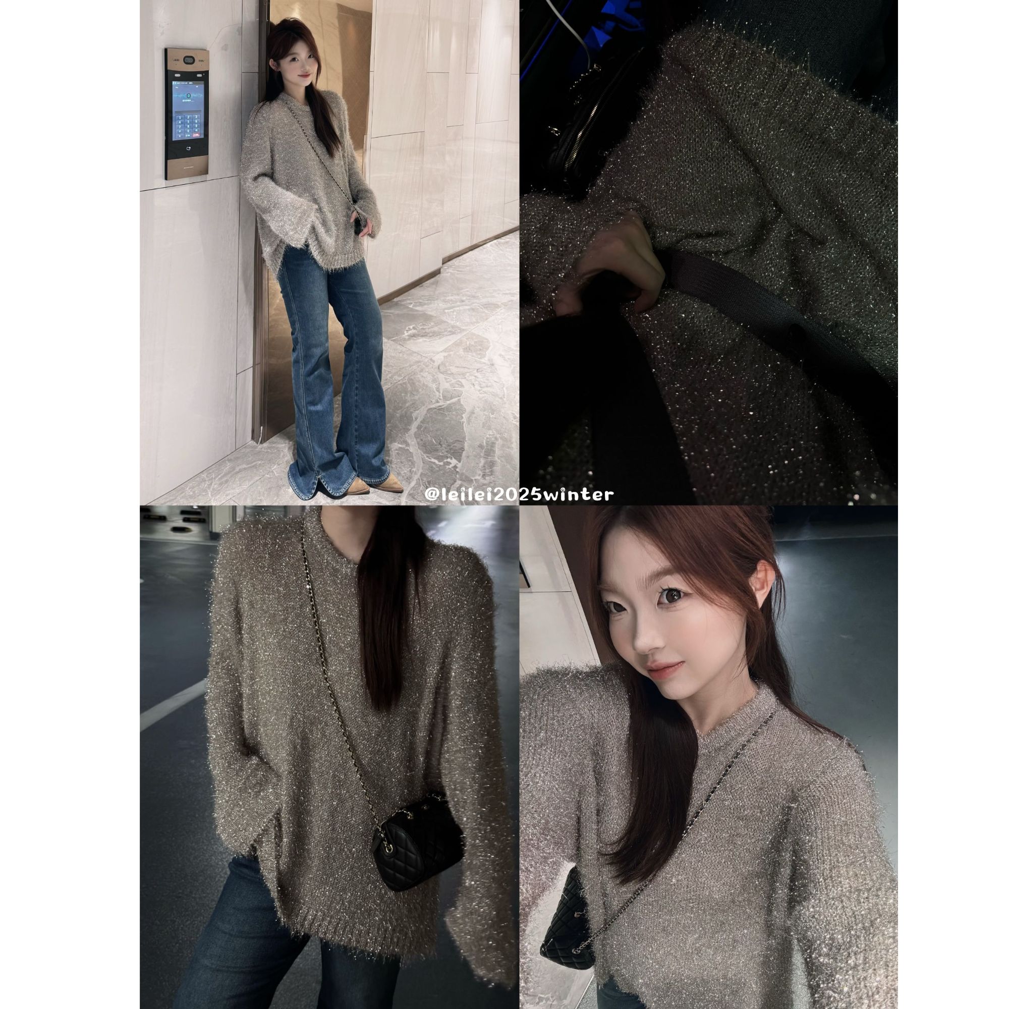 晶咕【欲望都市】重工气质亲肤亮丝圆领宽松套头毛衣百搭