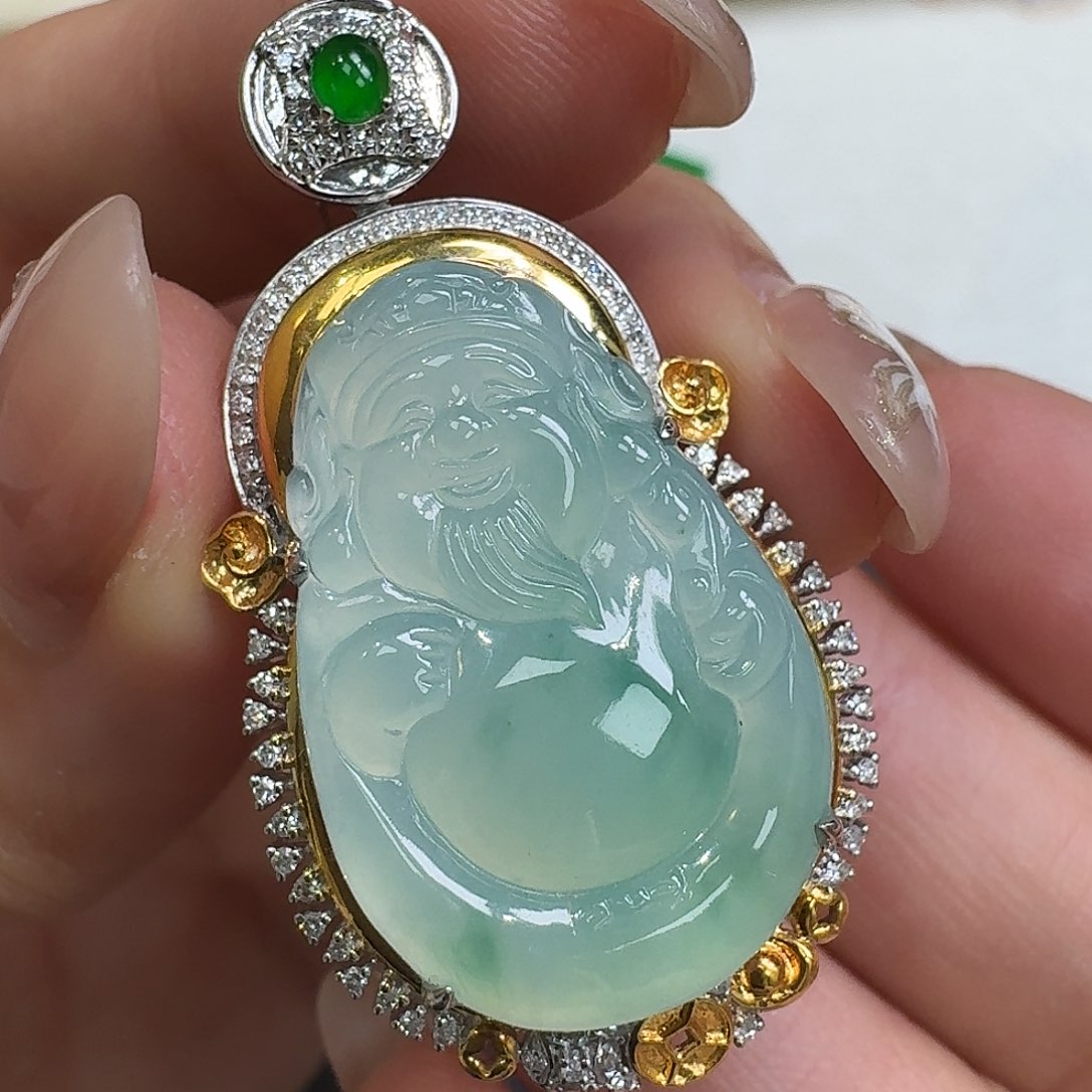 翡翠18K金镶嵌吊坠(不含链)鑫***?