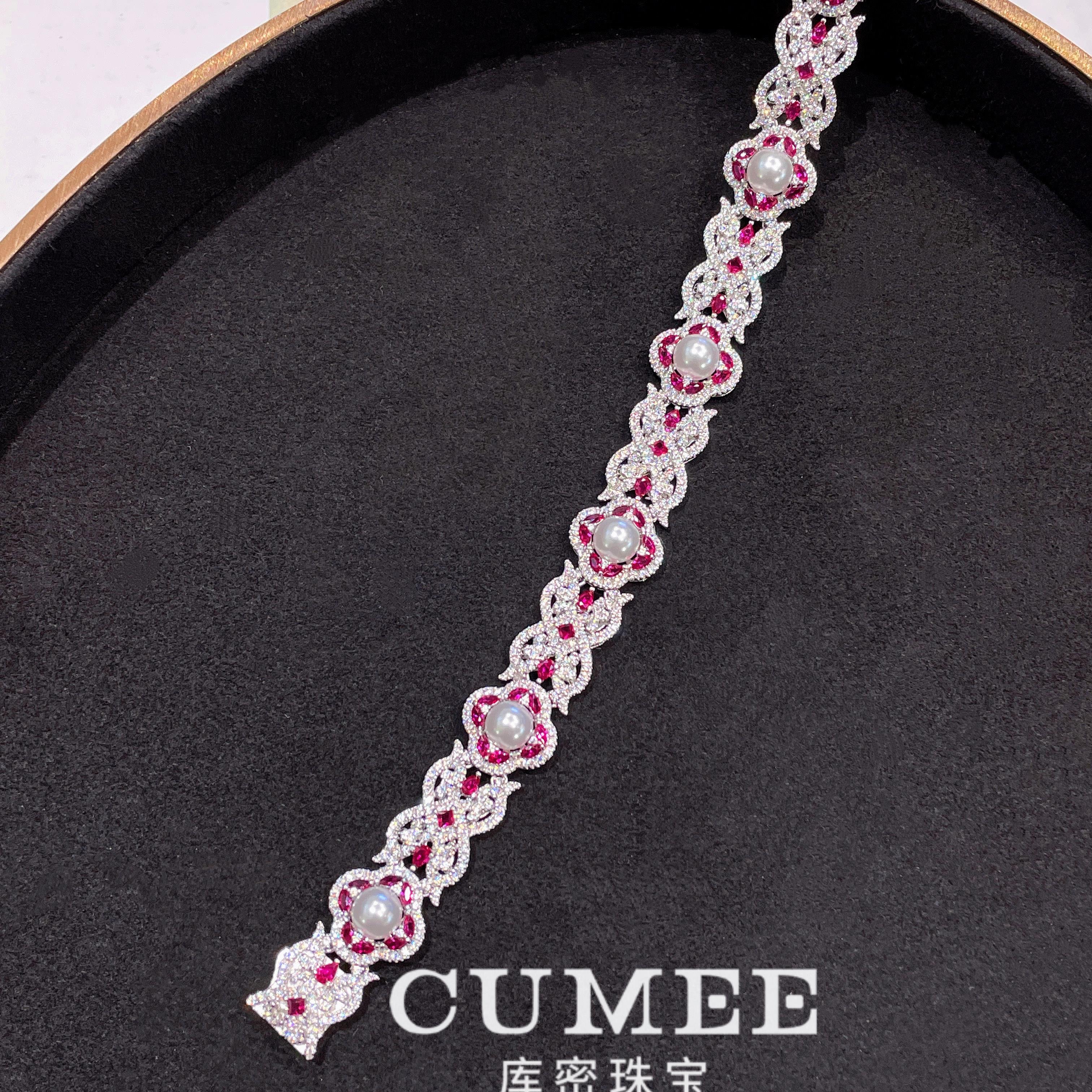 黄铜贝壳手链 CUMEE 古典中式手链 时尚人工合成贝珠手链.银镀金