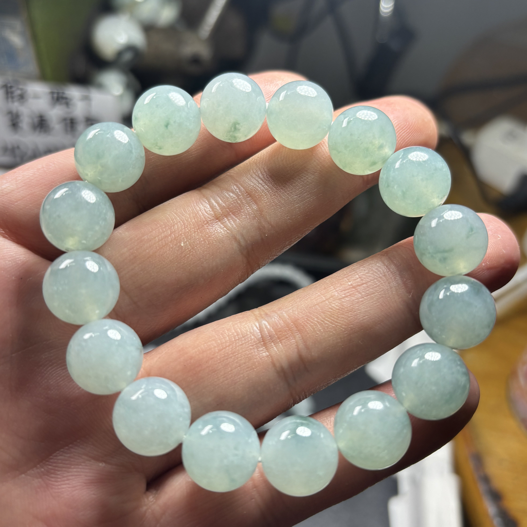 缅甸天然翡翠a货女糯冰蓝飘花卡13 16颗