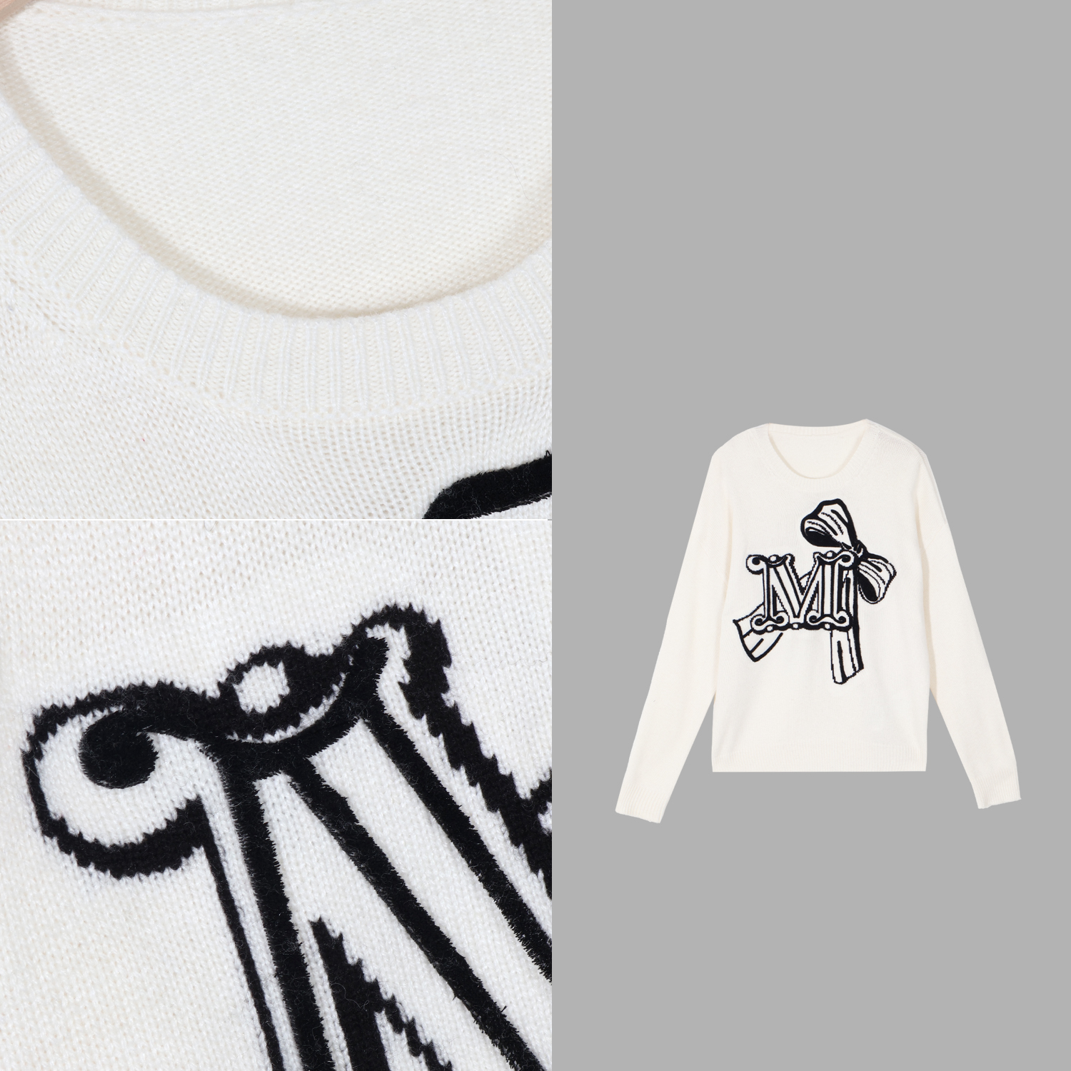 凯特丝蓓3295#【优至】M字提花蝴蝶结针织衫上衣