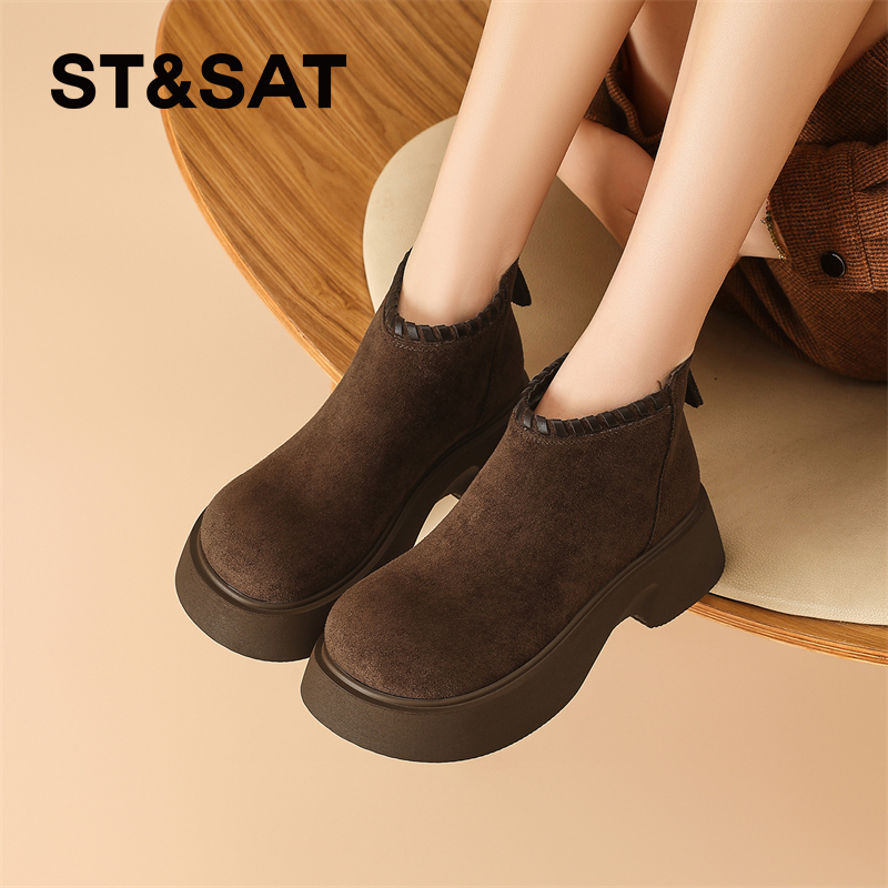 星期六马丁靴女2025年新秋冬复古休闲厚底舒适百搭勃肯短靴子