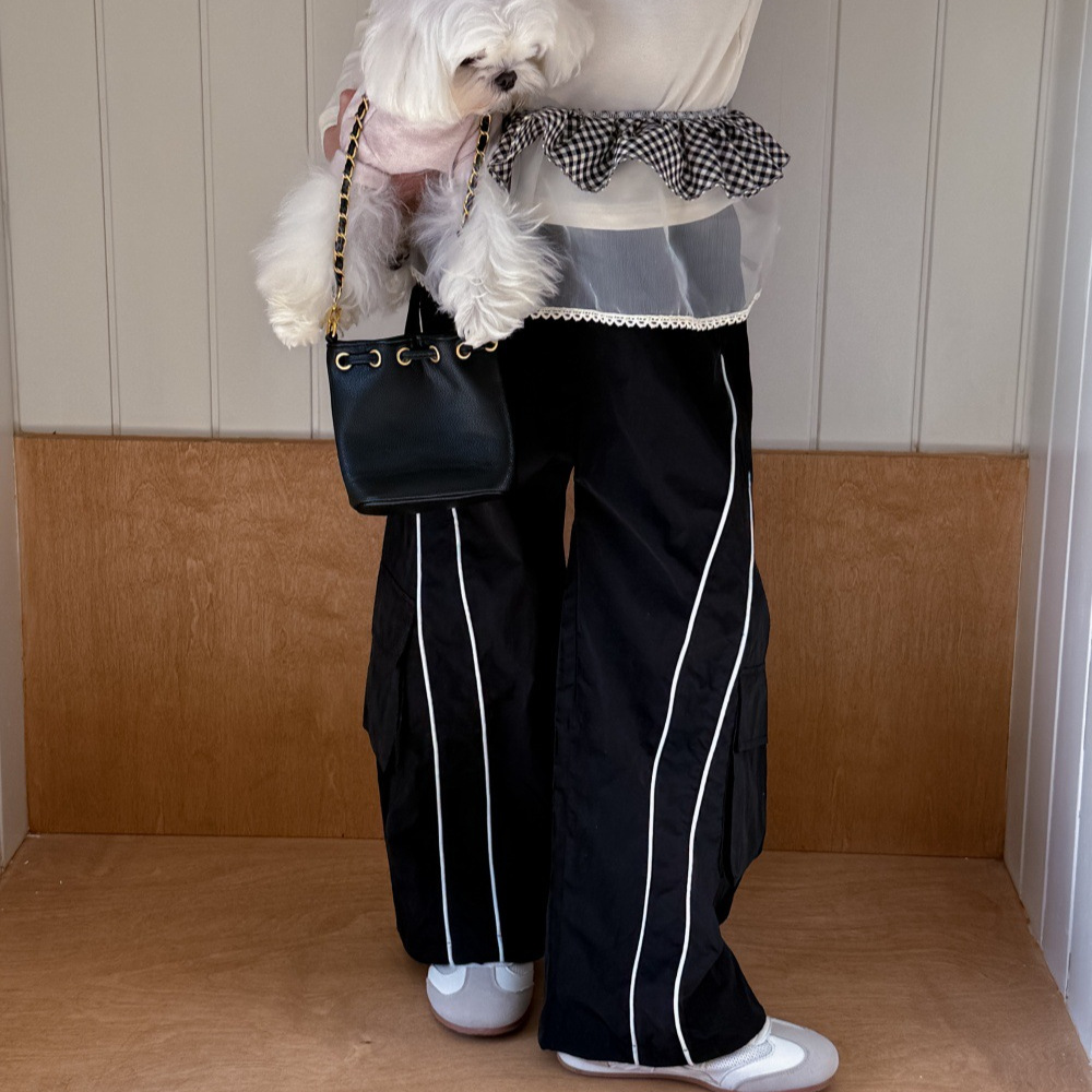 女童黑色工装裤2025春夏季新款韩版中大童学生宽松轻薄休闲长裤