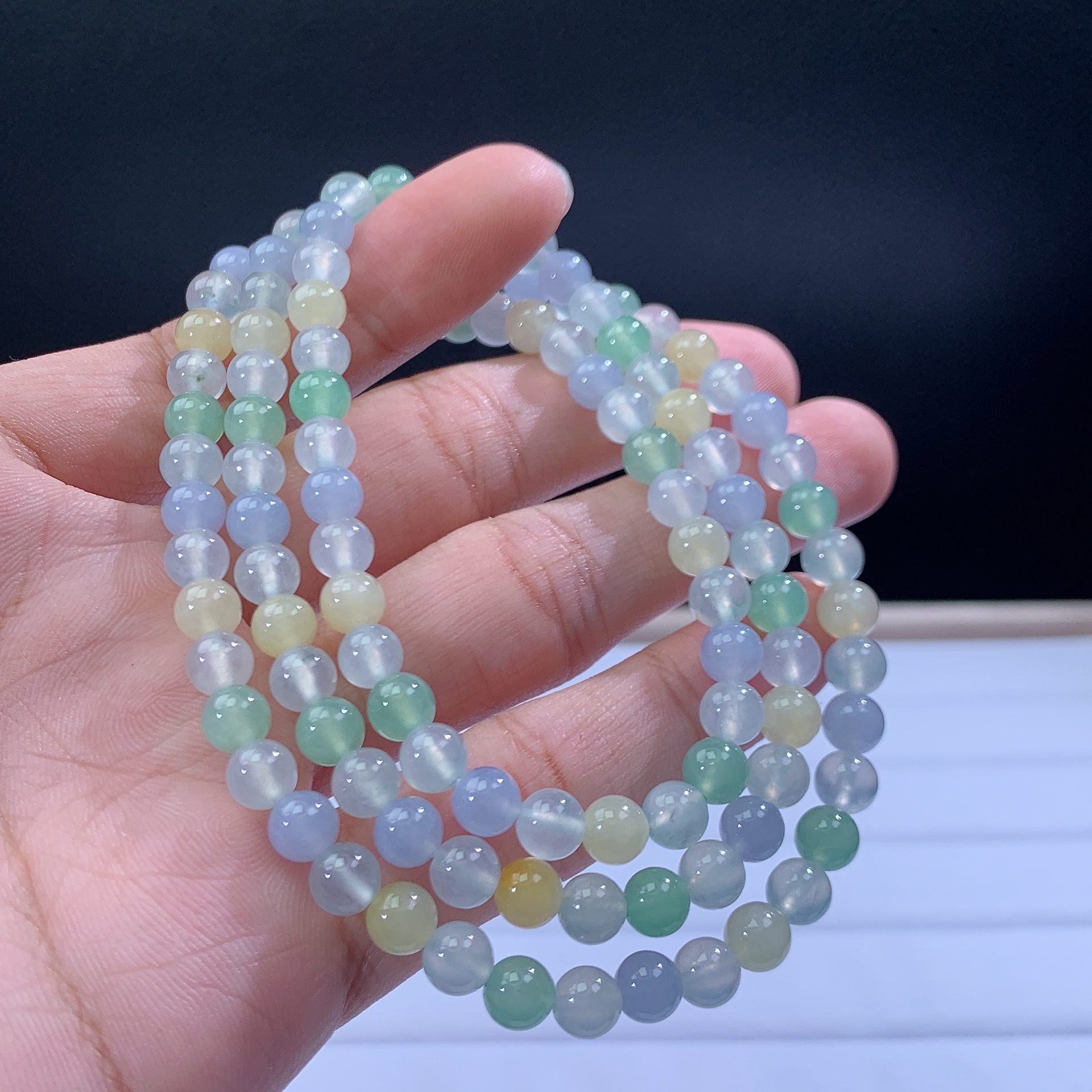 嘉运翡翠1.16-2缅甸天然翡翠Ａ货冰种马卡龙项链卡6mm108