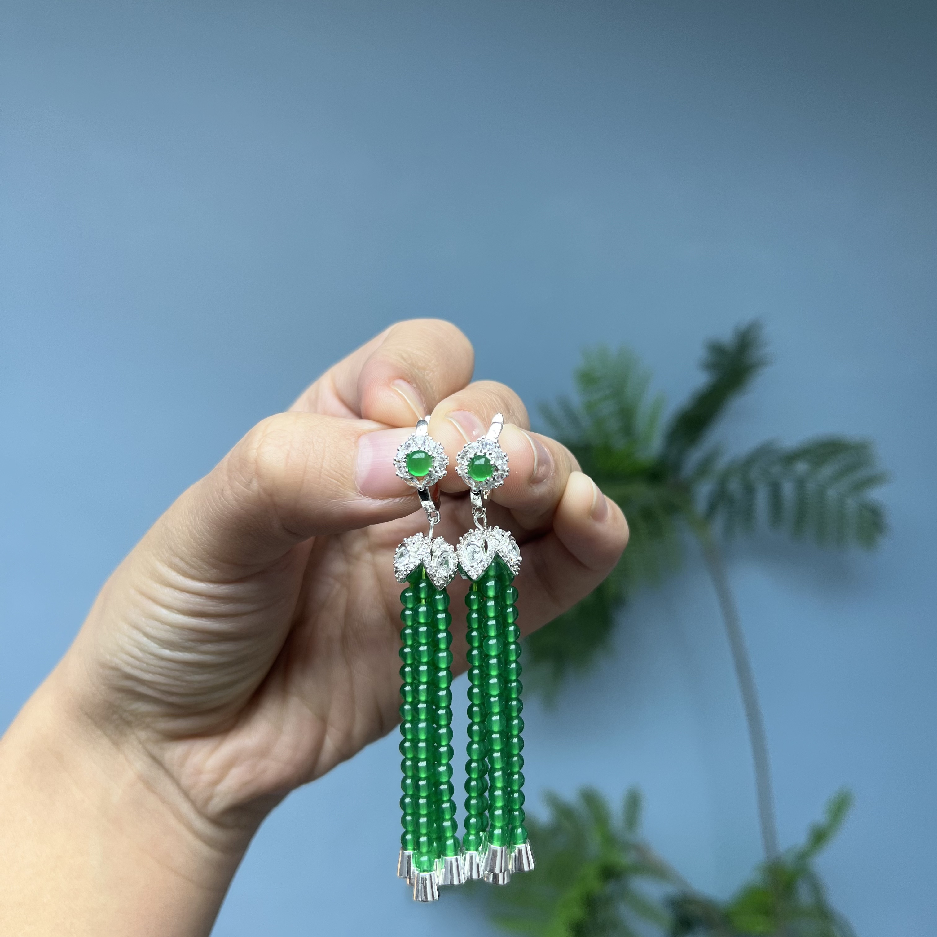 翡翠s925流苏耳钩