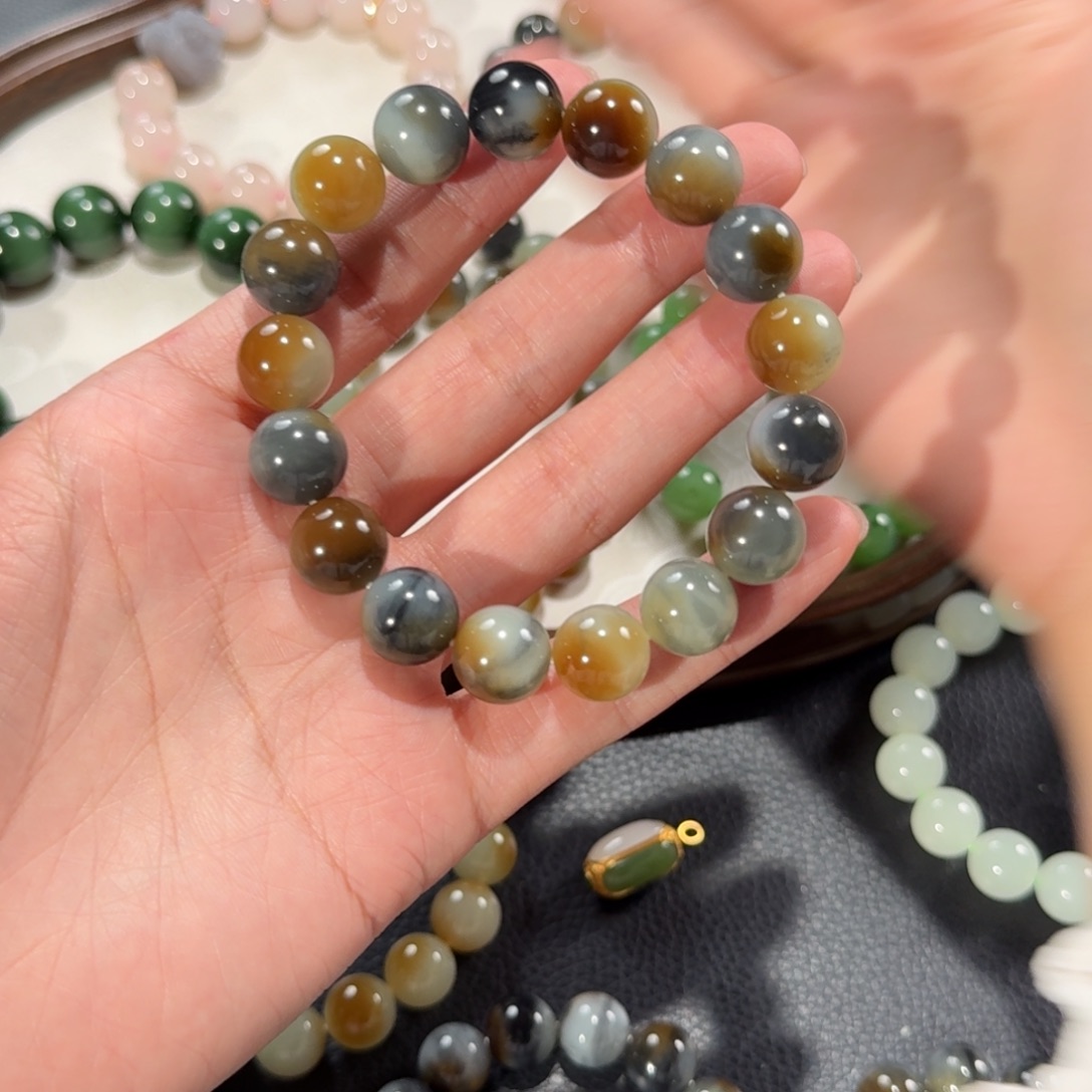 令***机和田玉未镶嵌手链卡12新疆若羌楼兰三色