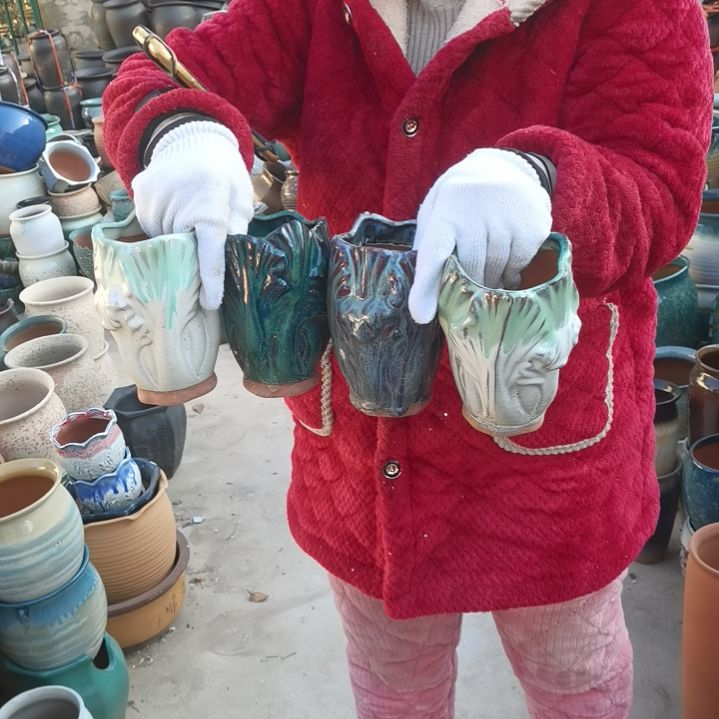 红陶口9高15瑕疵颜随机四个盆