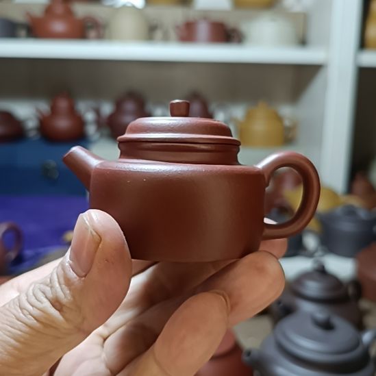 紫砂茶壶原矿红皮龙德钟70cc内推半手工