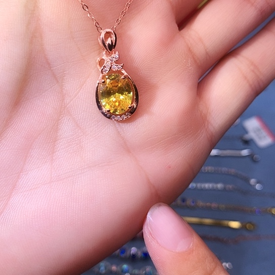 黄晶吊坠(赠链)银S925镶嵌