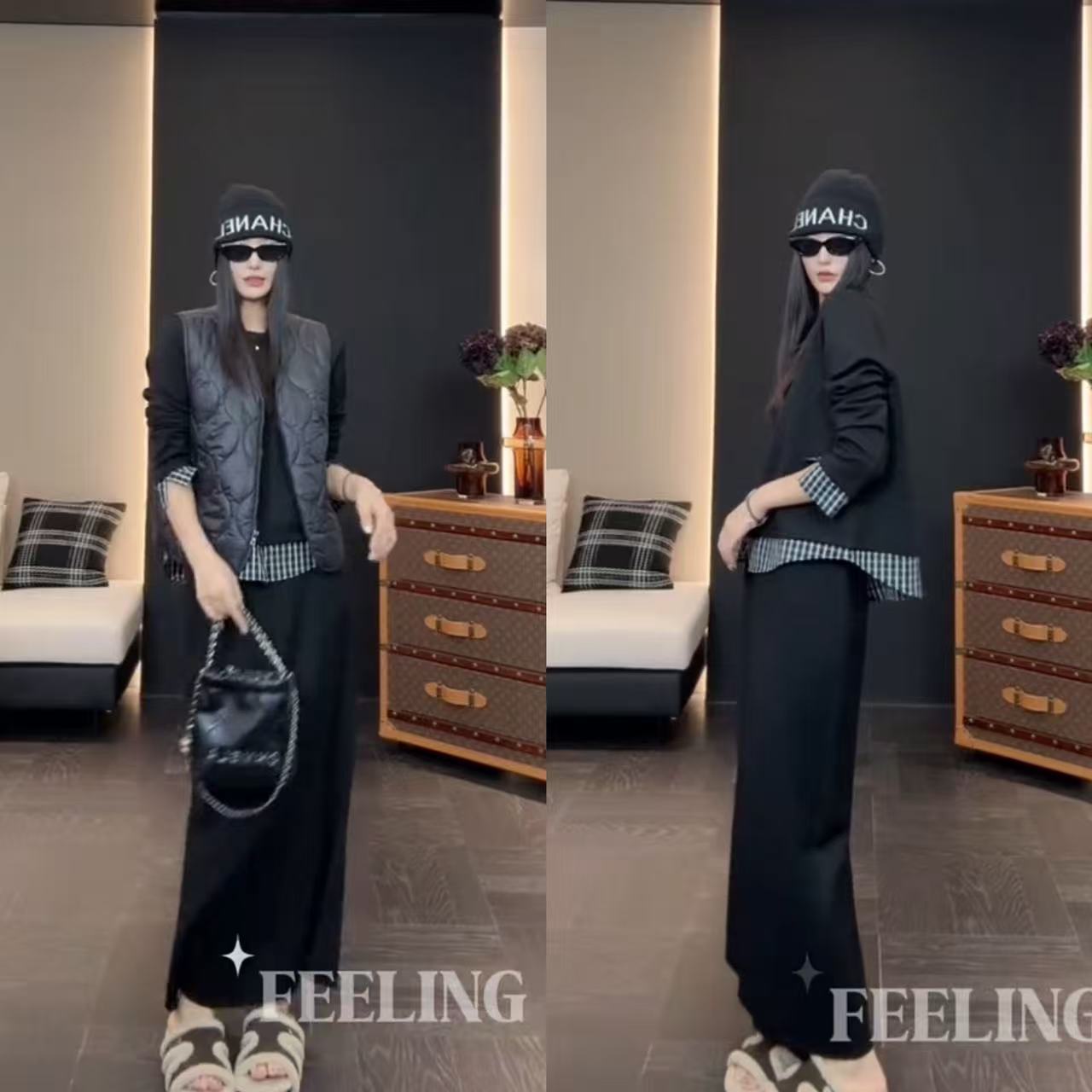 菲林家FL 9067【暮色套装】 加绒撞色圆领卫衣直筒裙