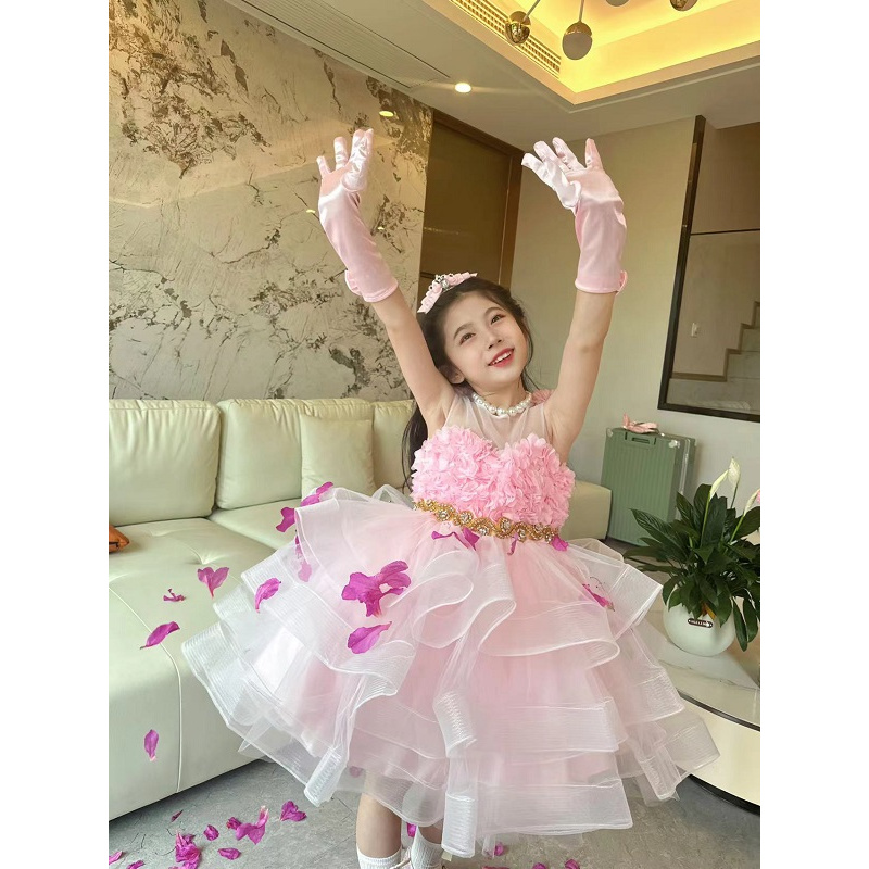 C056【花神】新款粉色女童礼服裙定制仙女裙连衣裙蓬蓬纱