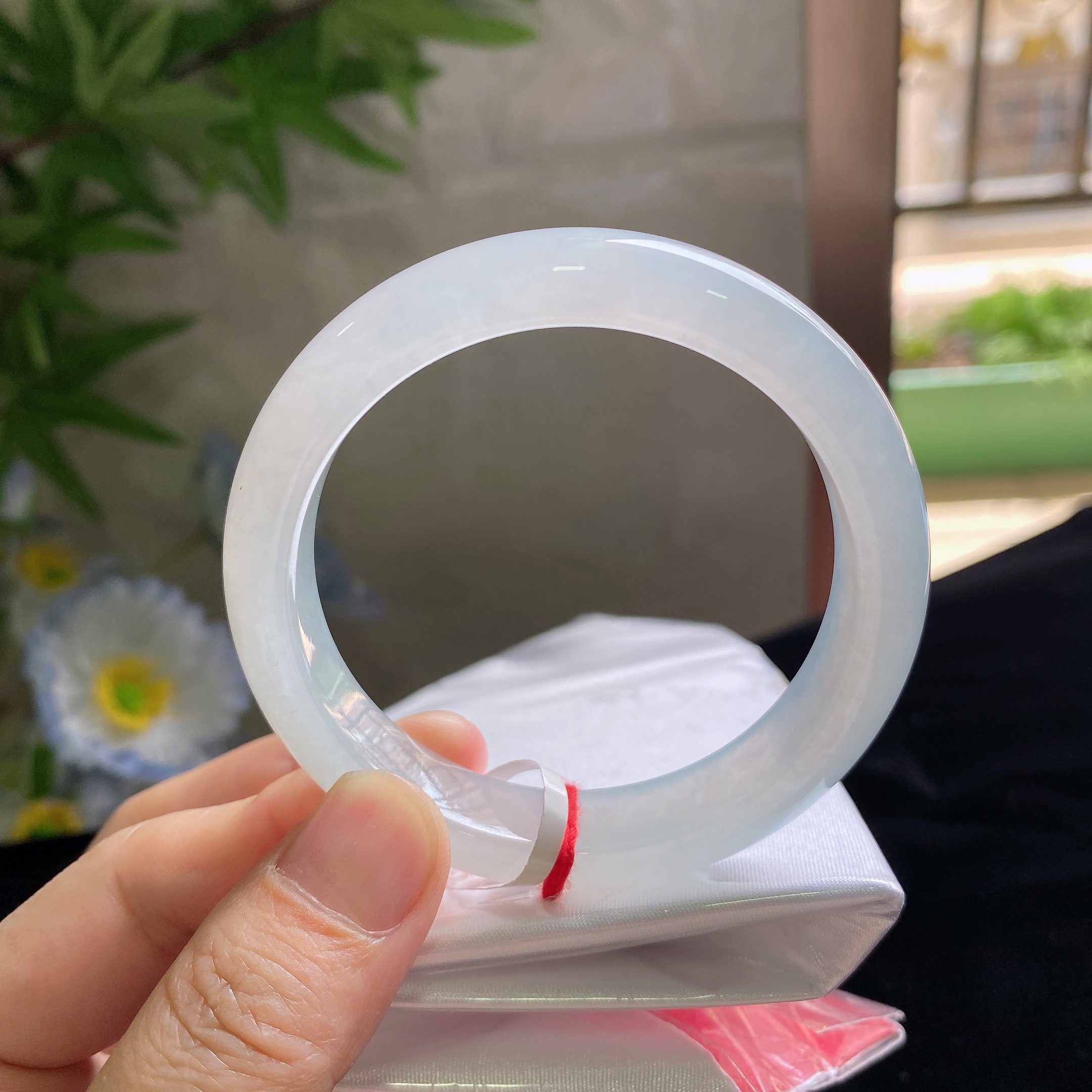 缅甸天然A货翡翠上等玉手镯子翡翠直播间上新品冰种素白月光55mm