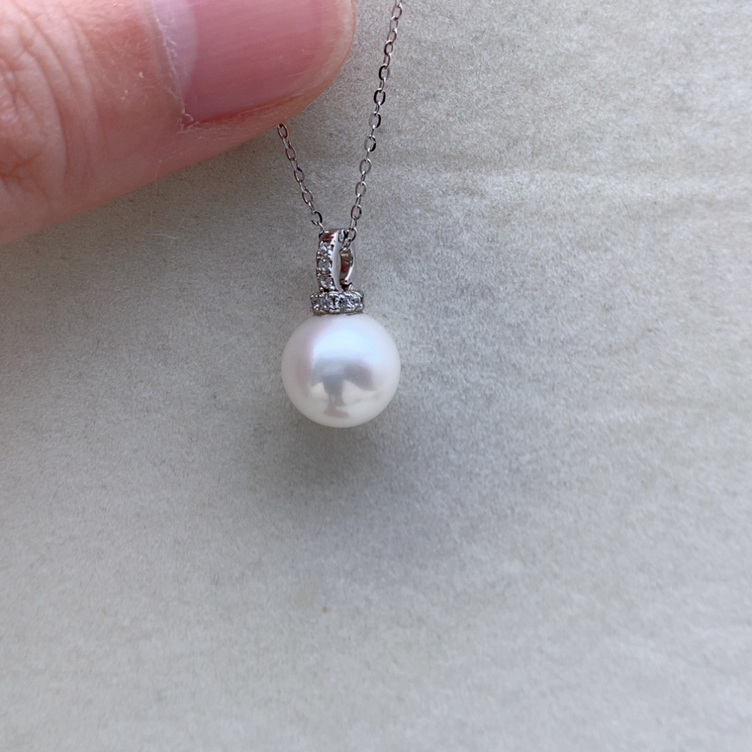 淡水珍珠10-11mm无核吊坠银S925镶嵌