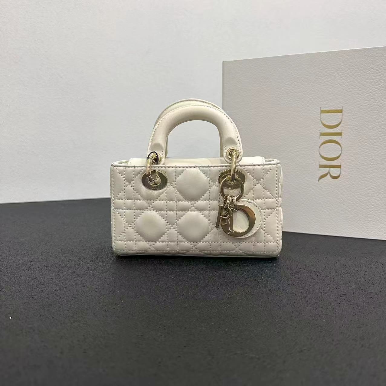 未使用 DIOR/迪奥 壹所/DIOR 横板戴妃 迷你 白金 单肩包斜挎闲置