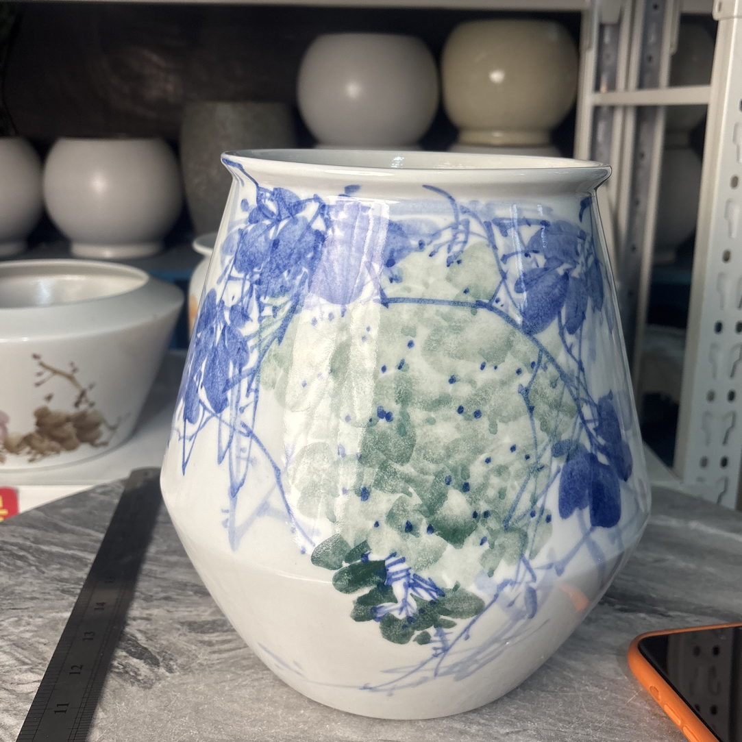 景德镇陶瓷透气大口径有孔花盆花瓶适合室内绿植家用高24口径17