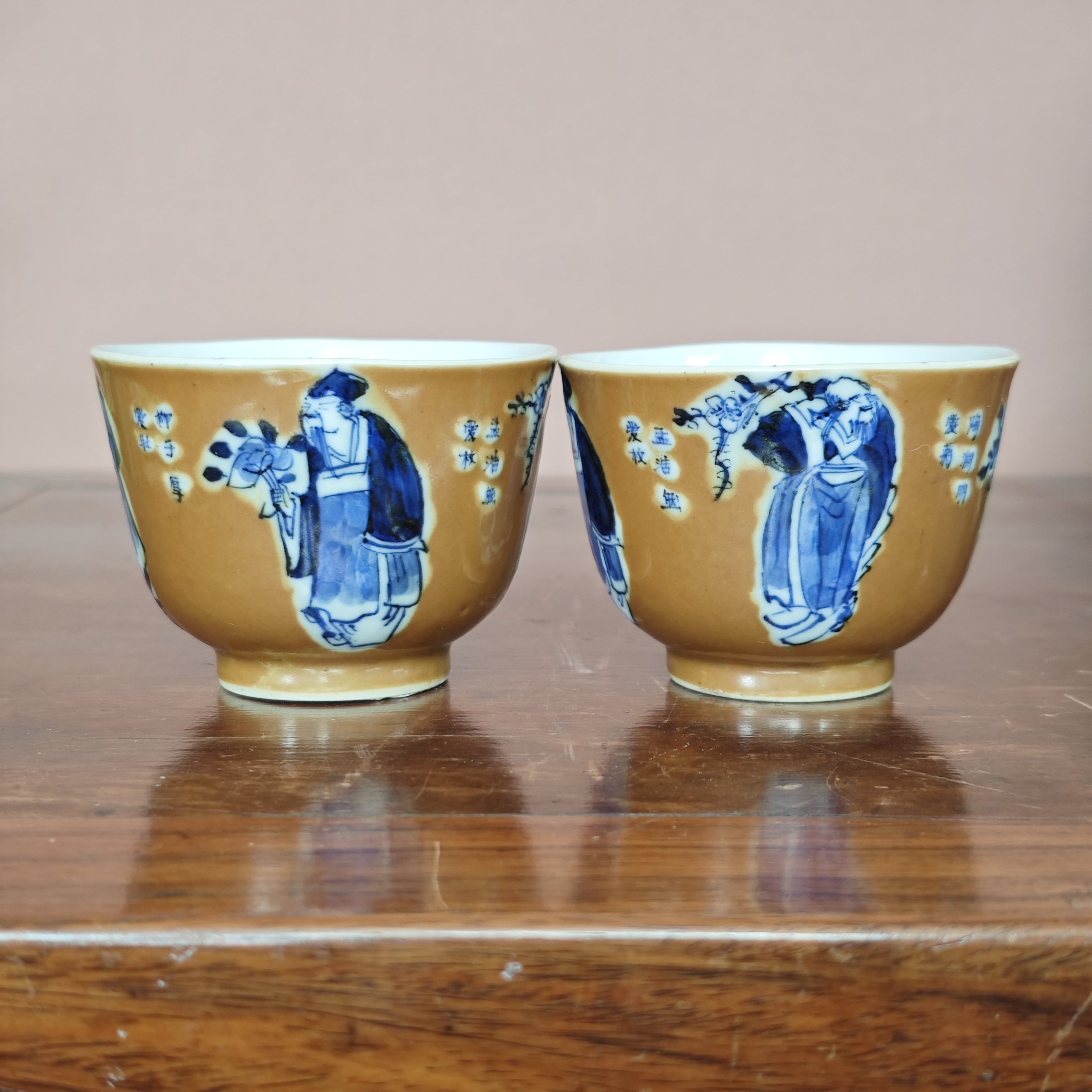 清末 人物杯【一对】古陶瓷W-2448