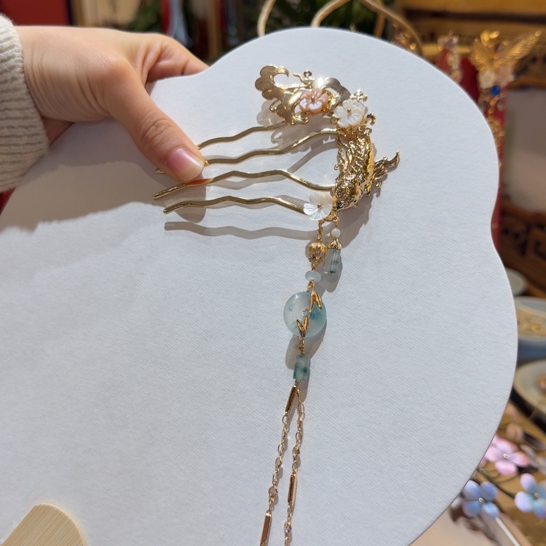 木质非金属锦鲤一支发梳