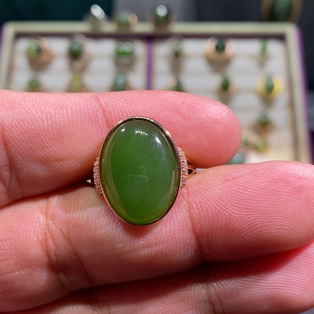 和田玉（碧玉）戒指银S925镶嵌