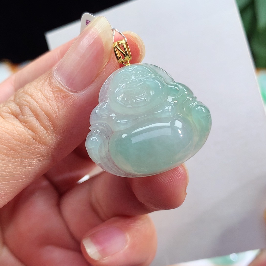 翡翠18K金镶嵌颈饰佛公