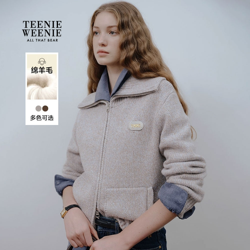 *TeenieWeenie小熊女毛针织衫25秋冬洋气翻领毛衣开衫TTCK258VW2A