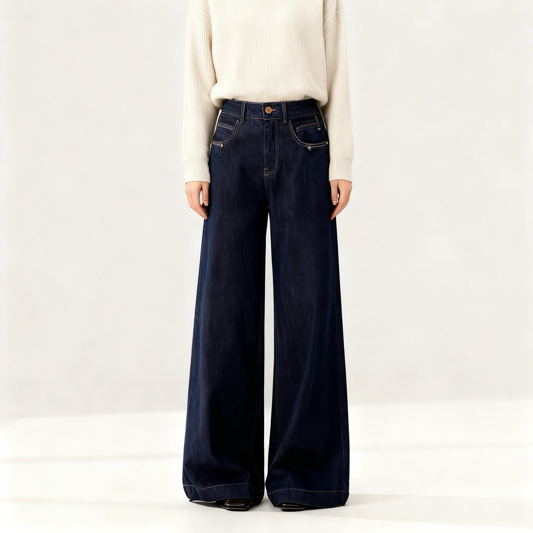 【Anita】秋季新款丹宁 牛仔裤 深蓝宽松阔腿时尚百搭韩系