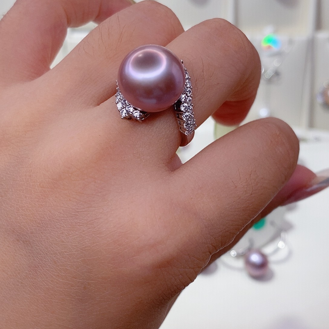 夭***灵戒指银S925镶嵌淡水珍珠