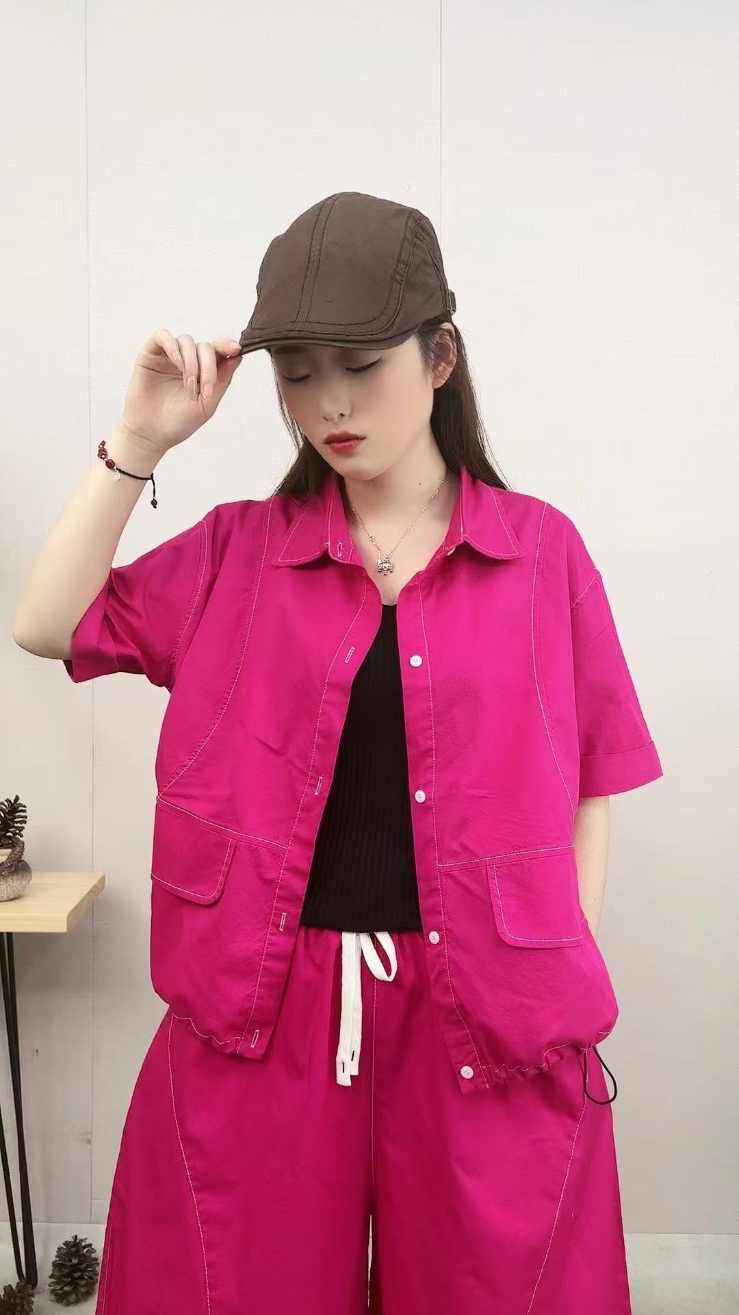 新款宽松短袖女士开衫纯色百搭T恤B71073