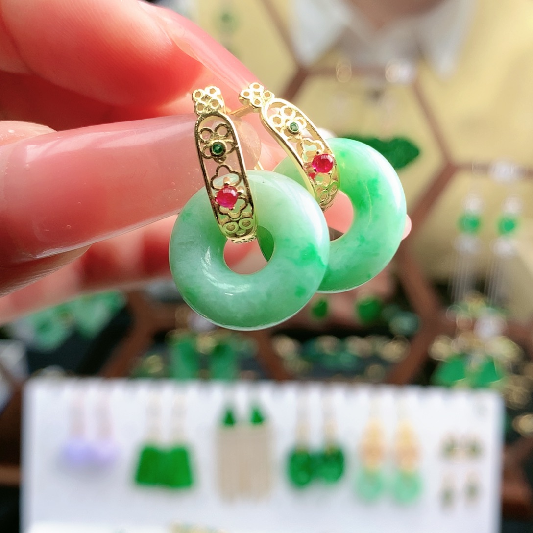 翡翠耳饰银S925镶嵌耳饰