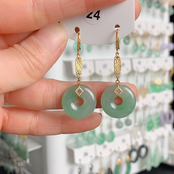 翡翠耳饰18K金镶嵌翡翠