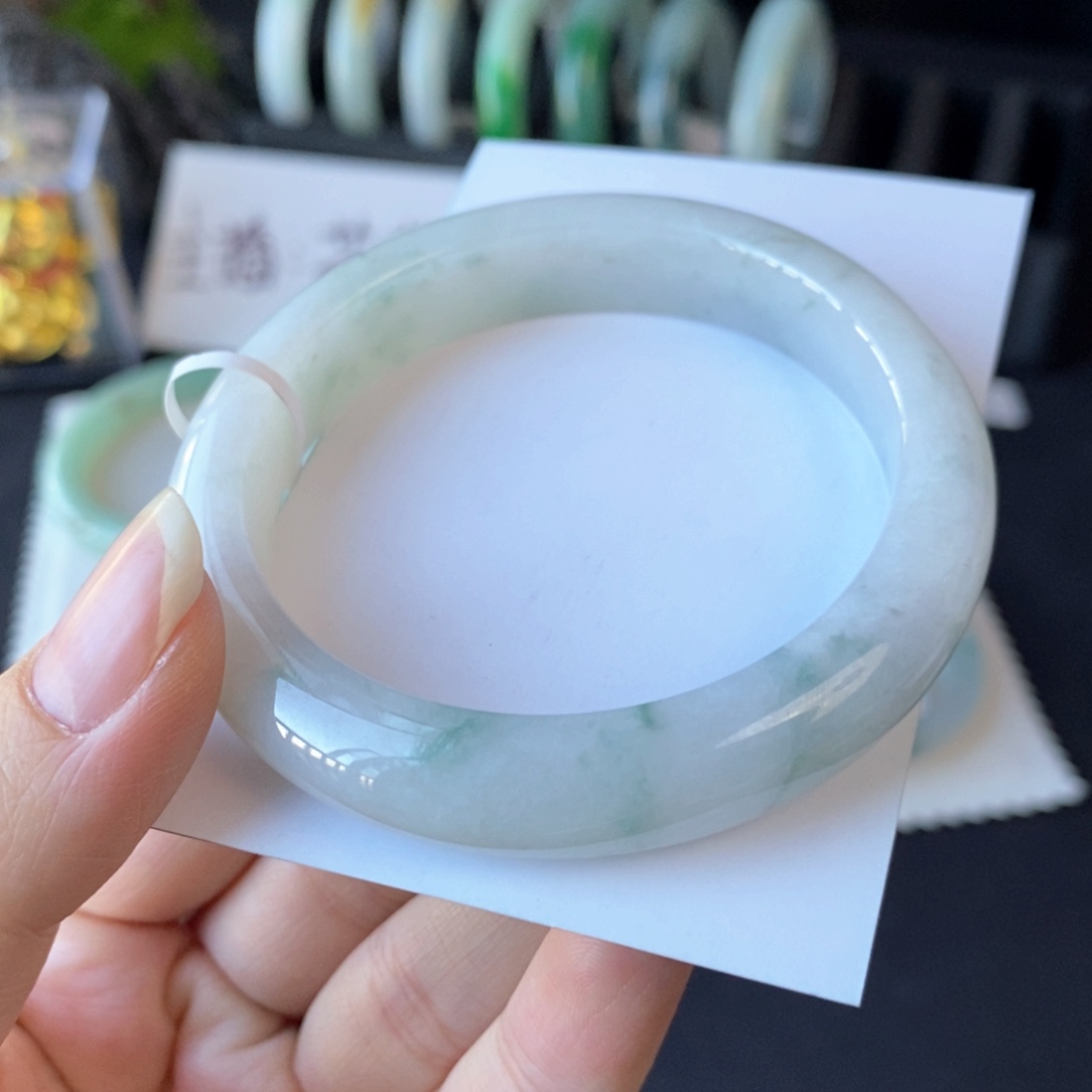 翡翠未镶嵌手镯碎花54.5