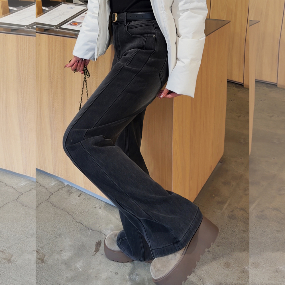 【冬上新】胖mm显瘦四面弹加绒牛仔喇叭裤200斤加大码女装_911_GN3