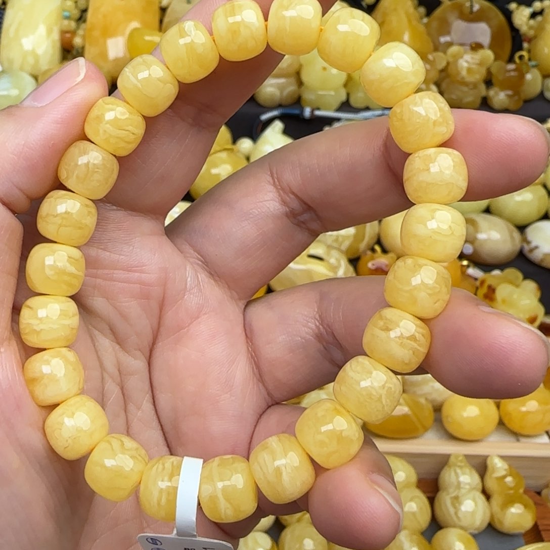 蜜蜡手链未镶嵌俄料黄花虎皮蜜蜡老型珠手串