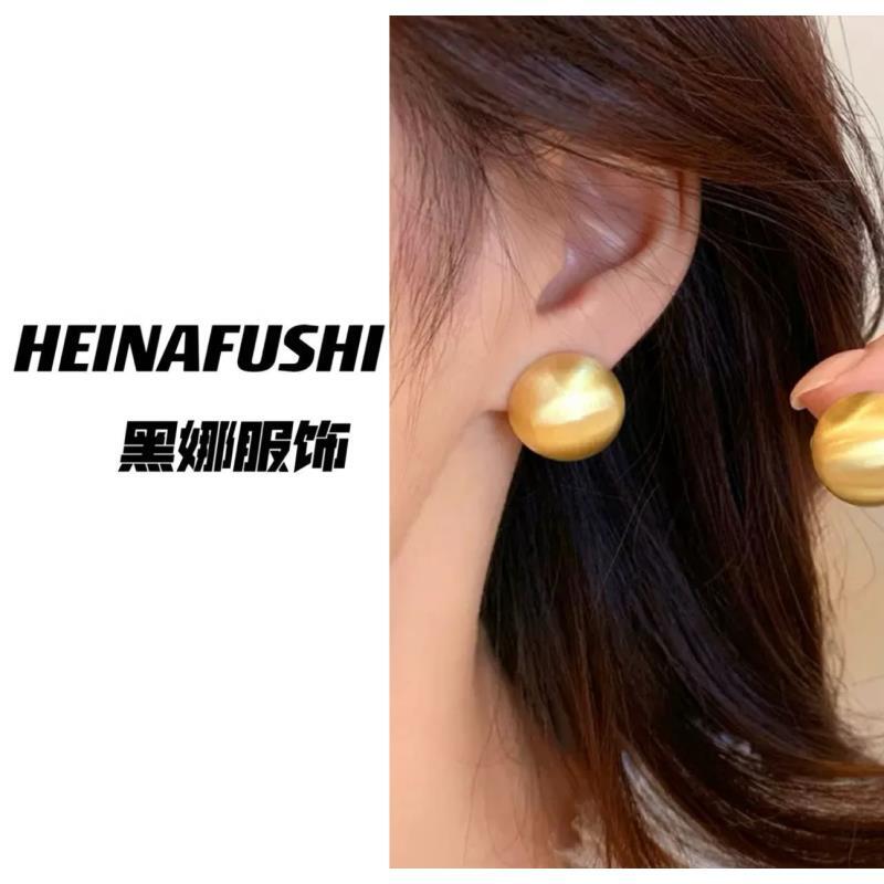 铜合金耳饰 HEINA金色复古拉丝圆球耳钉FF 069