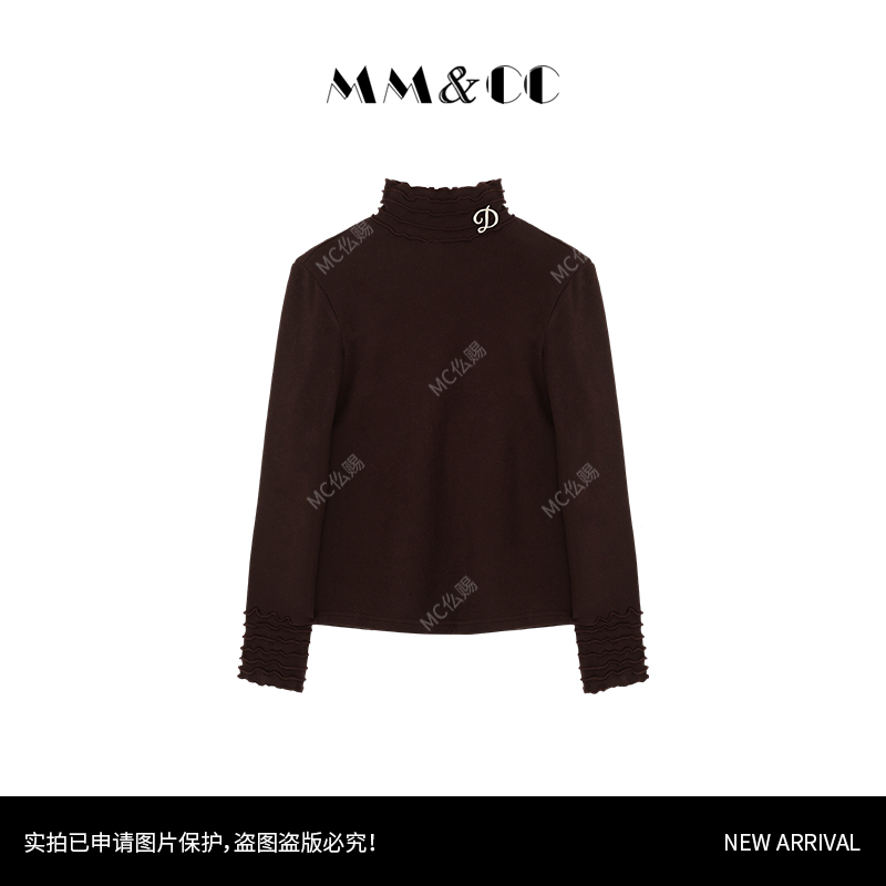 【舒柔】百搭基础款荷叶领保暖打底衫高领纯色磨毛上衣多色G9290